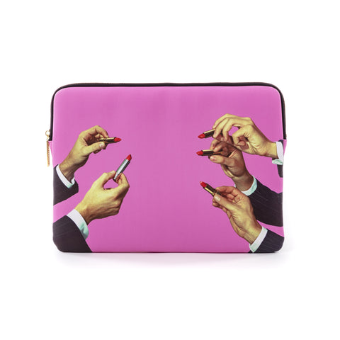 SELETTI Laptoptasche aus PU mit rosa Lippenstiften, bedruckt, 34,5 x 25 x 2 cm