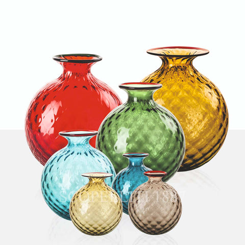 "VENINI EINZELBLUMENVASE 100.16 ROT MIT APFELGRÜNEM FADEN"